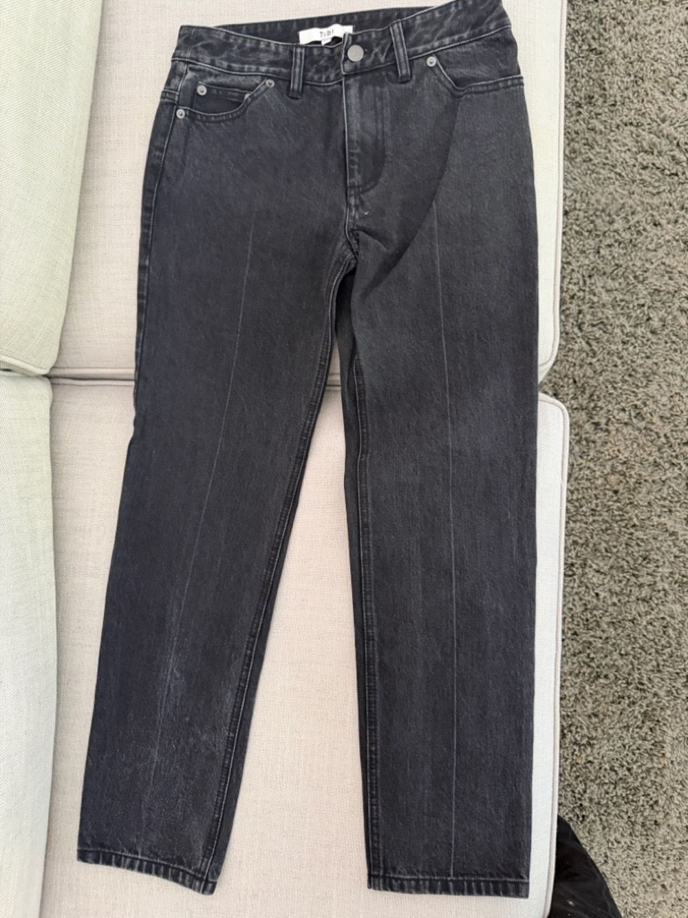 Tibi Washed Black Straight-Leg Jeans with Square Patch Back Pockets